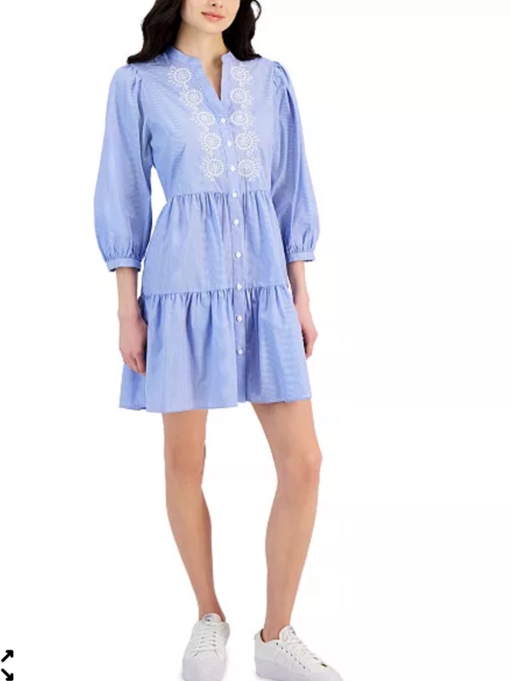 Nautica Jeans Women’s Embroidered pinstripe Tiered Cotton Mini Dress XL - Picture 2 of 10